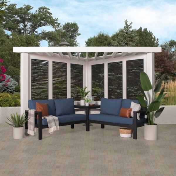 Ridgedale Modern Steel Corner Pergola with Conversational Seating